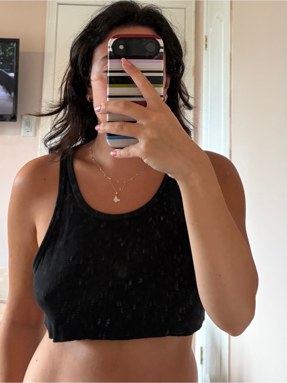 TNA Black Ribbed Cropped Tank Top